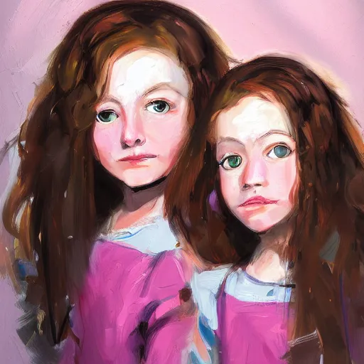 Prompt: a messy painting of twin sisters. Wendy and Susannah Melvin.Trending on ArtStation