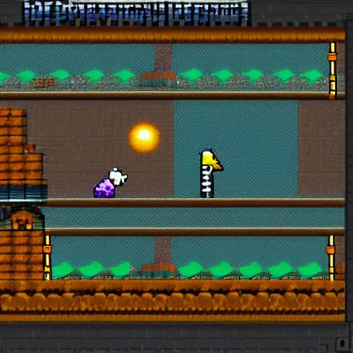 Image similar to Screenshot of a game boy advance platforming game featuring a witch