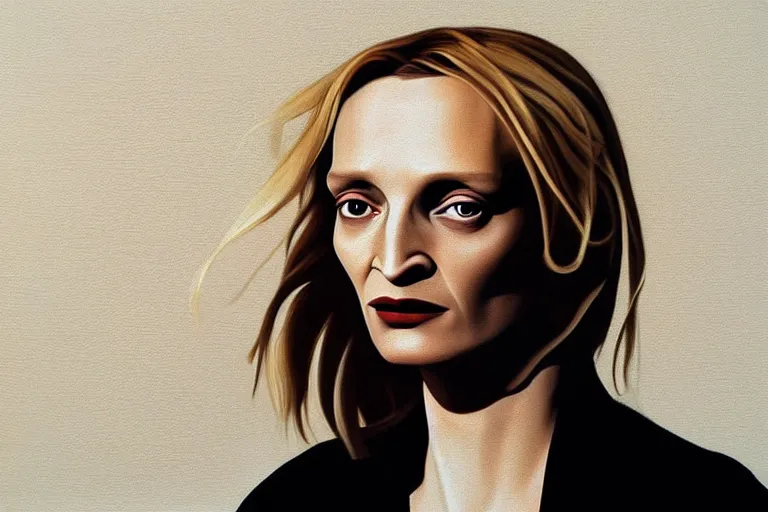 Image similar to portrait of uma thurman artwork by tim eitel