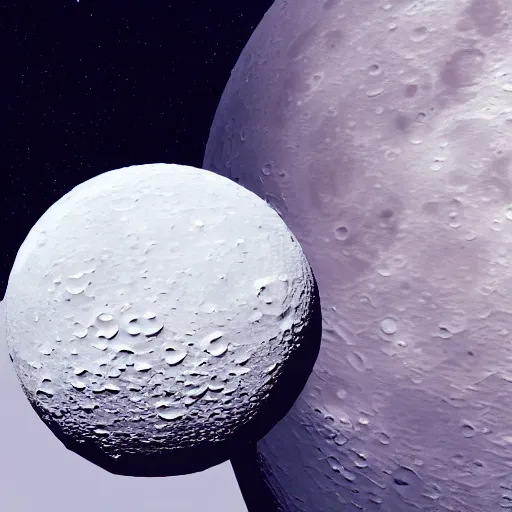 Prompt: A tiny miniature moon floating above the surface of the moon. 8k, Octane Render, High Detail