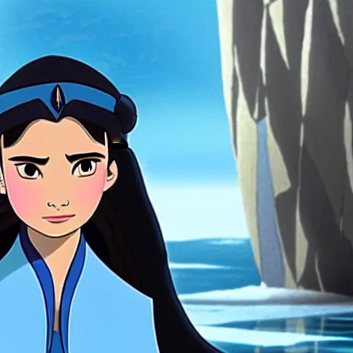 Prompt: A Still of Katara of the Southern Water Tribe from Avatar the Last Airbender in the movie Frozen (2013)