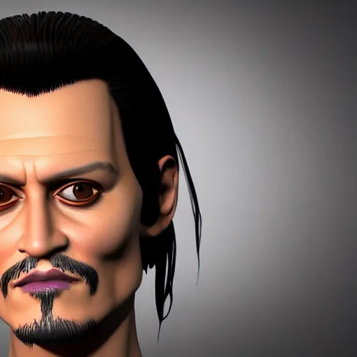 Image similar to hyperdetailed 3 d cartoon render of cartoon johnny depp in a confident expressive pose, cartoon eyes!!!!! friendly!!!! cute, exaggarated facial features, cute cartoon style, white background, low angle shot, cinematic studio lighting, studio quality, octane render, unreal engine 5, trending on artstation, art by sebastian jm, 8 k