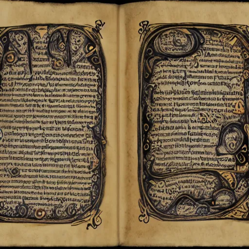 Image similar to occult spellbook open to a dark spell, hyperdetailed page out of an occult spellbook, 4k