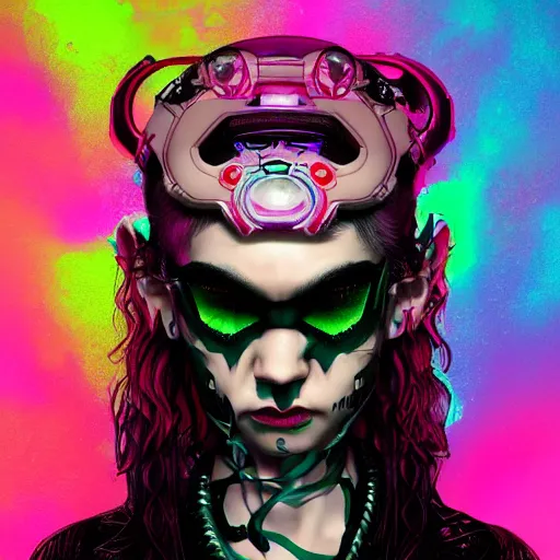 Prompt: album cover of Grimes as a highly detailed neon super villain character, trending on artstation, concept matte