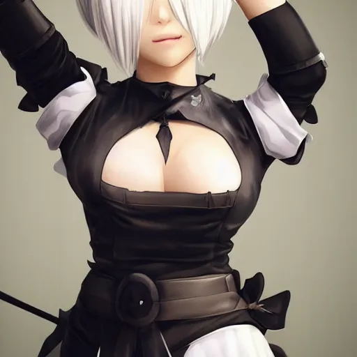 Image similar to 2B from NieR Automata being super cute