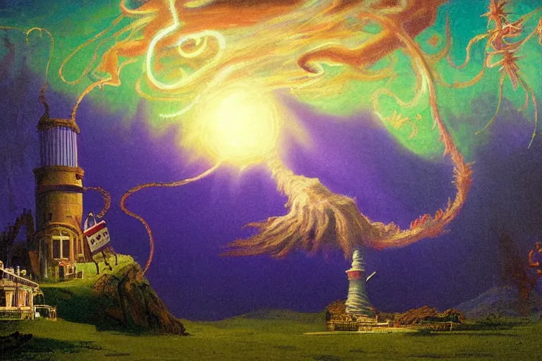 Image similar to miskatonic university big bang inscape in the style of dr. seuss,'# 1 6 bit ', painting by albert bierstadt