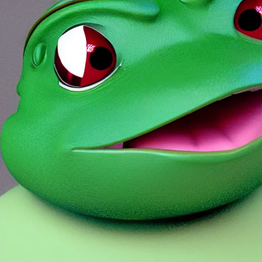 Prompt: a madge - pepe - the - frog, looking angrier than usual, quivering lips, fists in the air, sweat flying, cgi render, zbrush, octane, keyshot render
