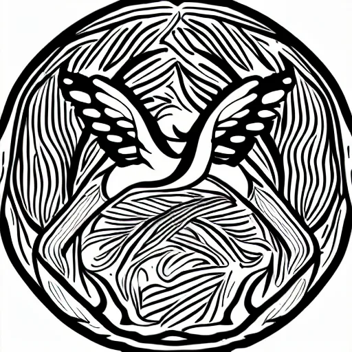 Image similar to phoenix salt bird round composition rebirth symbolism swirl tail feather graphic design Egyptian style simple design lineart contour