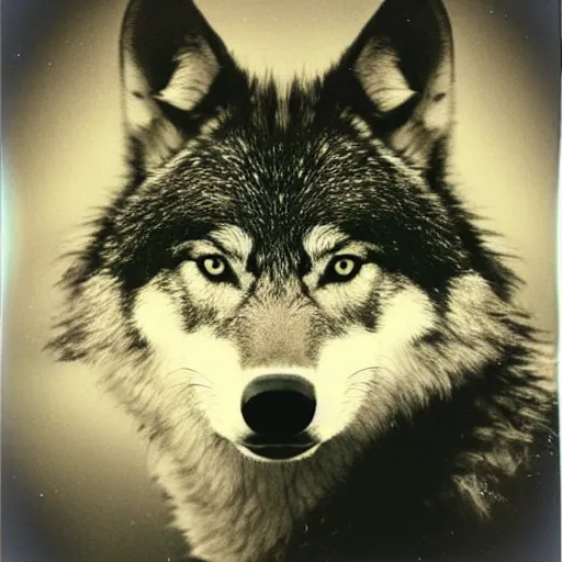 Prompt: a very beautiful polaroid picture of a wolf, award winning photography