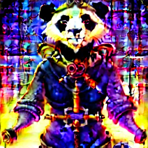 Image similar to don bluth, loish, artgerm, joshua middleton, steampunk, clockpunk anthropomorphic panda, full sailor suit, symmetrical eyes symmetrical face, colorful animation forest background