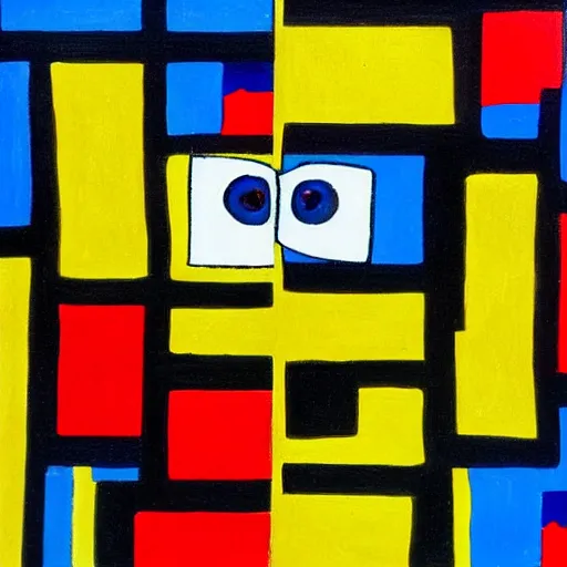 Image similar to painting of friendly alien creature in the style of piet mondrian