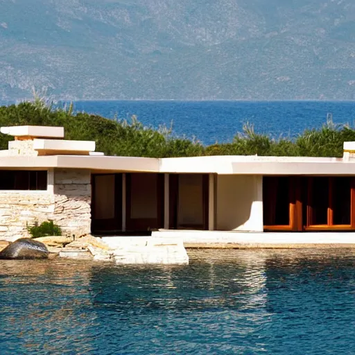 Image similar to House designed by Frank Lloyd Wright on a Greek island