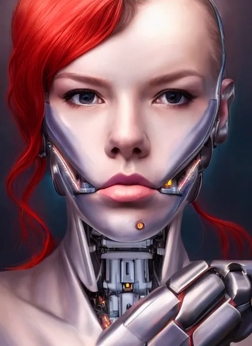 Image similar to portrait of a cyborg woman who turns her head to the ((((((right))))) left+350.1 (((((up))))) (((((down))))) by Artgerm,eyes closed , biomechanical, hyper detailled, trending on artstation