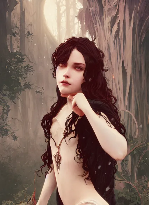 Image similar to a beautiful cute young vampire girl, D&D, fantasy, intricate, cinematic lighting, highly detailed, digital painting, artstation, concept art, smooth, sharp focus, illustration, art by Terry Moore and Greg Rutkowski and Alphonse Mucha