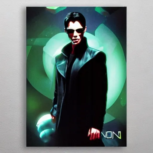 Prompt: ilon musk as neo from matrix movie, sci - fi poster