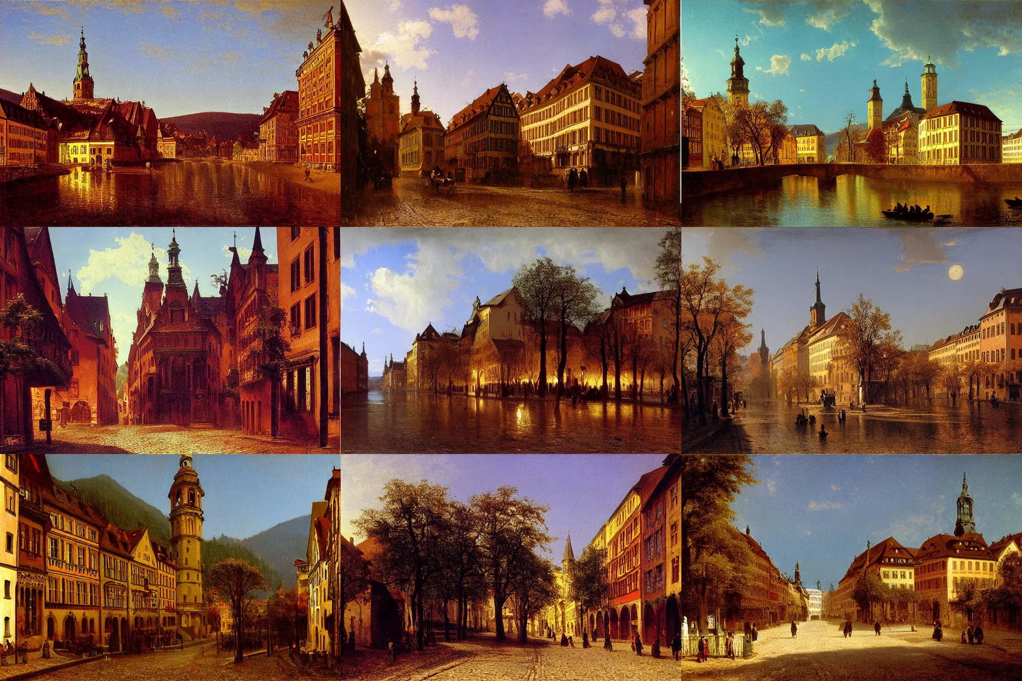 Prompt: Streets of Heidelberg, Germany, 1875, by Albert Bierstadt
