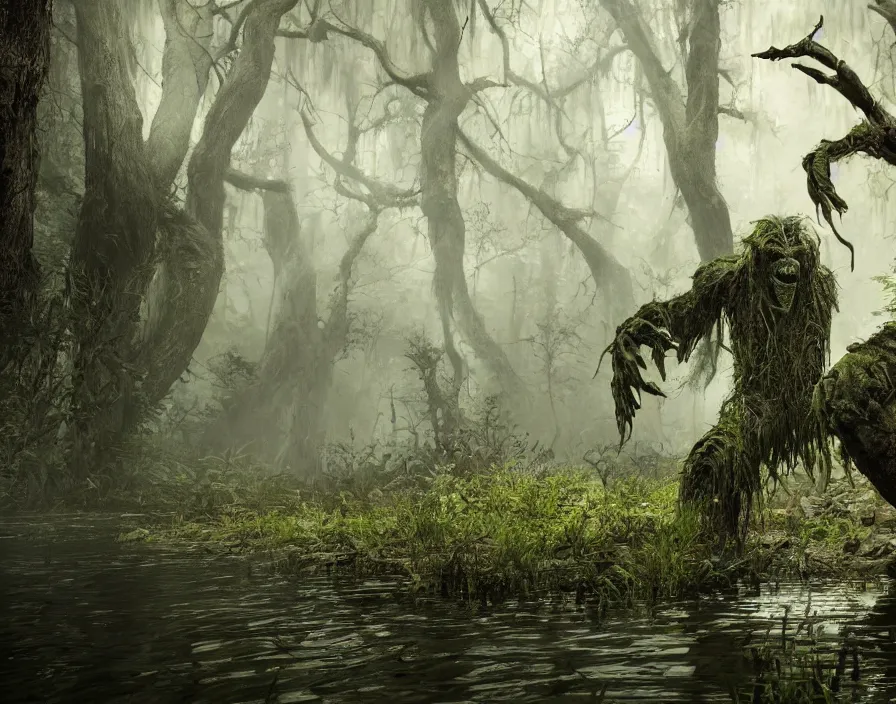 Image similar to swamp monster, realistic, beautiful texture, beautiful graphics, fantasy artwork, very beautiful scenery, hd, hdr, ue 5, ue 6, unreal engine 5, cinematic 4 k wallpaper, 8 k, ultra detailed