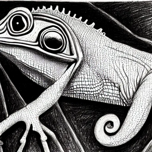 Image similar to a drawing of a chameleon, in the style of leonardo da vinci, leonardo da vinci