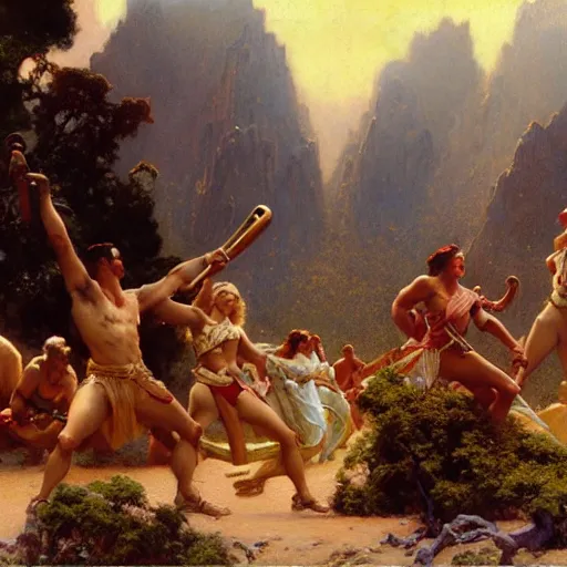 Prompt: limbo party on mount olympus matte painting gaston bussiere, craig mullins, j. c. leyendecker