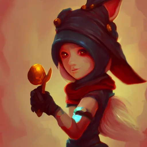 Image similar to Yordle Girl, cleric, red scarf, hatched pointed ears, Gold earring, headshot, concept art, illustration, beautiful, artgerm, trending on artstation, by Anato Finnstark and Randy Vargas