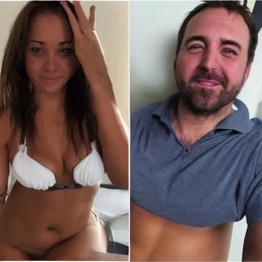 Image similar to photo of a 4 0 year old man that looks young for his age dating a very attractive 2 2 year old woman wearing a bikini. they in their apartment.