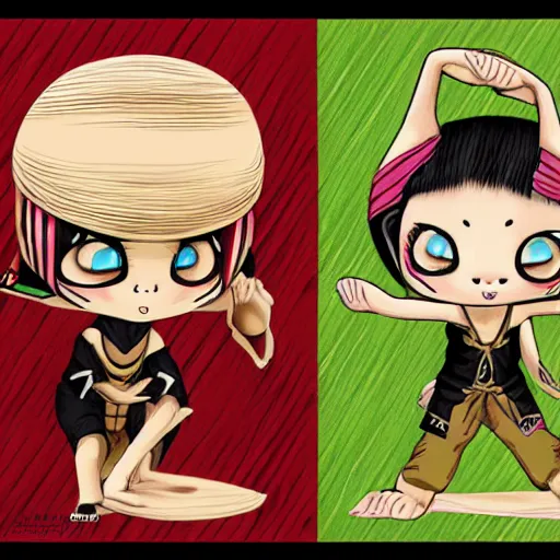 Image similar to Silat sloth dual, chibi manga art style, Japanese style, in the style of Mark Ryden, digital art