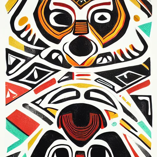 Image similar to tlingit haida lithographic, havanese dog, abstract, lithograph print by nathan jackson and tristan - wolf and maynard johnny jr. and cori savard