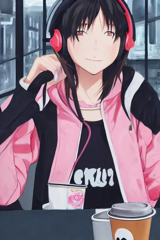 Anime girl with 2024 hoodie and headphones