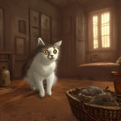 Image similar to cute cat lapping milk, in game pathologic 2, digital art, unreal engine, cinematic composition, sharp, details, hyper - detailed, hd