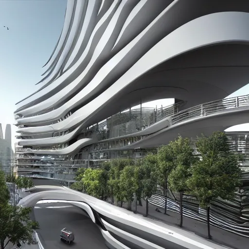 Prompt: Architecture Zaha hadid, organic, sustainable, retail, residential, 2 floors, pedestrian path, people shopping, octane render, insane details, trending on archdaily,insanely detailed, elegant, luxury, elite, enhanced 8k render, --ar 16:9