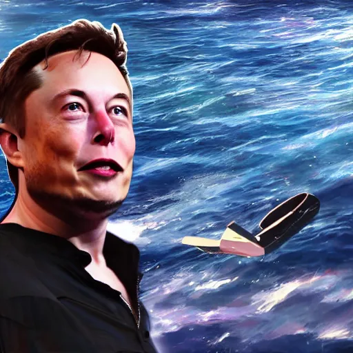 Prompt: a elon musk in the middle of the sea in the style of digital art