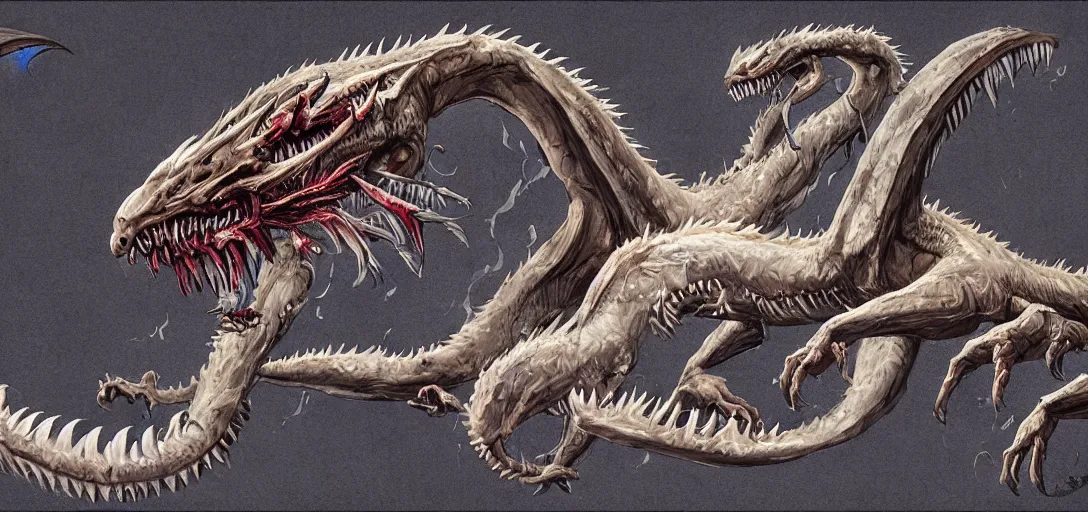 Image similar to concept art of dragon attack, lovecraftian, lots of teeth, melting horror, feathers, fighting the horrors of the unknown with laser guns