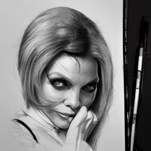 Image similar to amazing lifelike award winning pencil illustration of Michelle pfeiffer as catwoman trending on art station artgerm Greg rutkowski cinematic