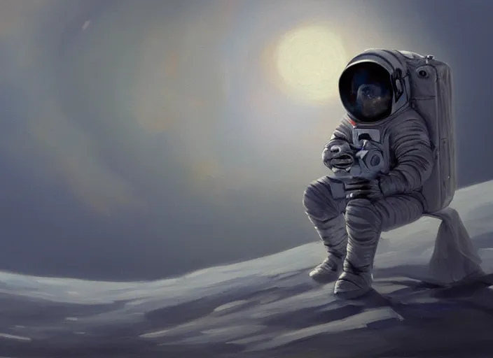 Image similar to a sad alone astronaut, concept art oil painting by Jama Jurabaev, extremely detailed, brush hard, artstation