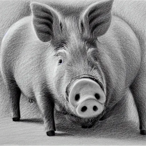 Prompt: Highly detailed pencil drawing of a pig as a king