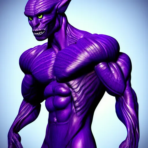 Image similar to muscular purple alien with glowing blue veins, realistic, detailed