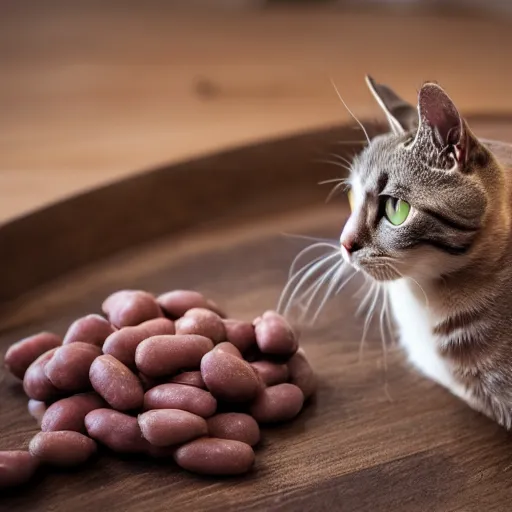 Image similar to photo of cat in cooked beans, 50mm, beautiful photo