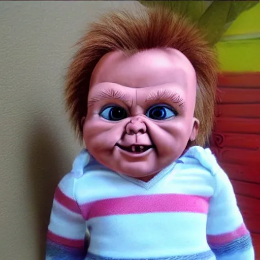 Prompt: Cute baby Chucky, photo realistic, well detailed