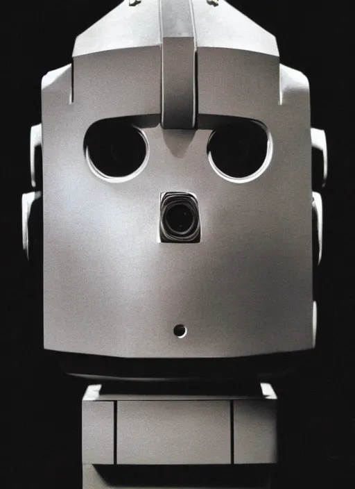 Image similar to a portrait photograph of a robot head designed by quentin trantino, 3 5 mm, color film camera,