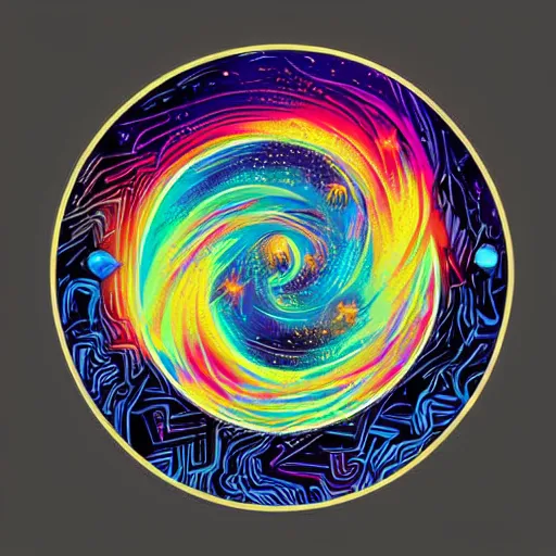 Prompt: svg sticker digital painting detailed cryptographic cosmic convergence within vortex of elemental energies, painted by Michael Whelan and dan mumford
