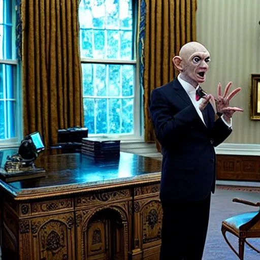 Image similar to president gollum giving a speech in the oval office