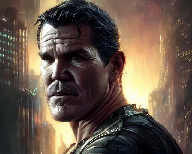 Image similar to highly detailed portrait of josh brolin as bruce wayne, in batman : arkham knight, stephen bliss, unreal engine, fantasy art by greg rutkowski, loish, rhads, ferdinand knab, makoto shinkai and lois van baarle, ilya kuvshinov, rossdraws, tom bagshaw, global illumination, radiant light, detailed and intricate environment