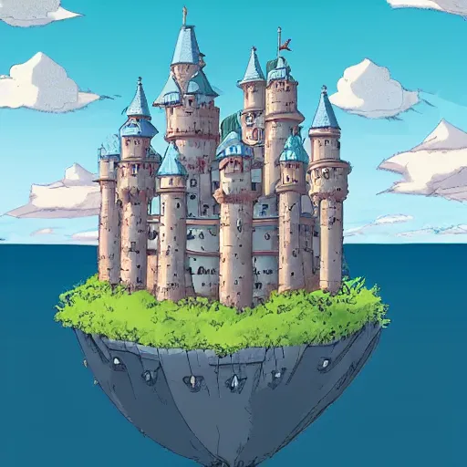 Prompt: a floating castle in the sky in the style of Miyazaki