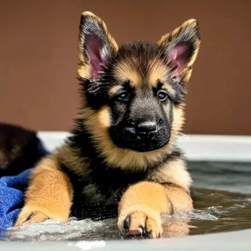 Image similar to German Shepherd puppy takes a bath