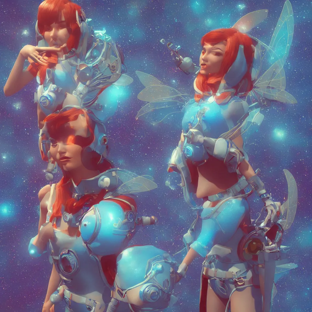 Prompt: retro space girl fairy cosmonaut, unreal engine, artstation