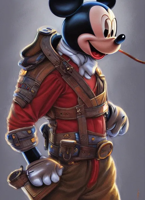 Image similar to Mickey Mouse as a ruggedly handsome hero, tasteful, intricate, elegant, highly detailed, centered, digital painting, artstation, concept art, smooth, sharp focus, illustration, artgerm, donato giancola, Joseph Christian Leyendecker, WLOP