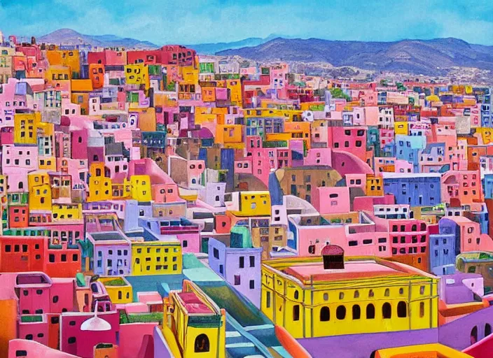 Image similar to guanajuato city, a beautiful painting representative of the art style of wes anderson and spike jonze