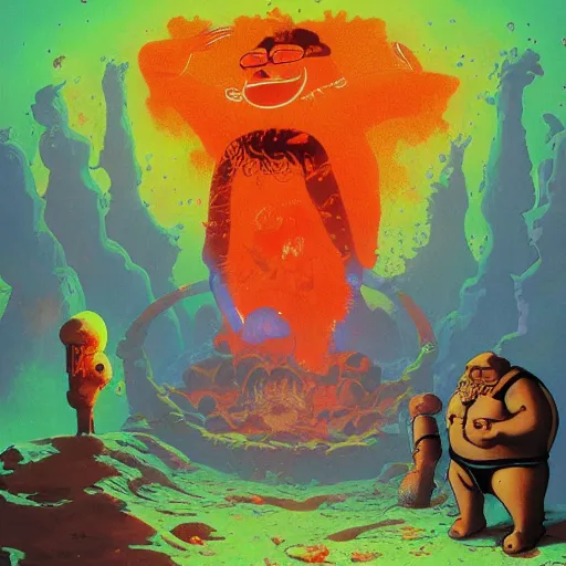 Image similar to peter griffin in hell by paul lehr and moebius