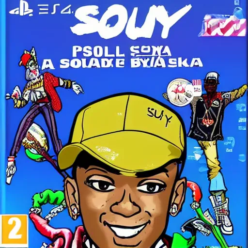 Image similar to soulja boy as a playstation one game cover in the style of yoshitaka amano