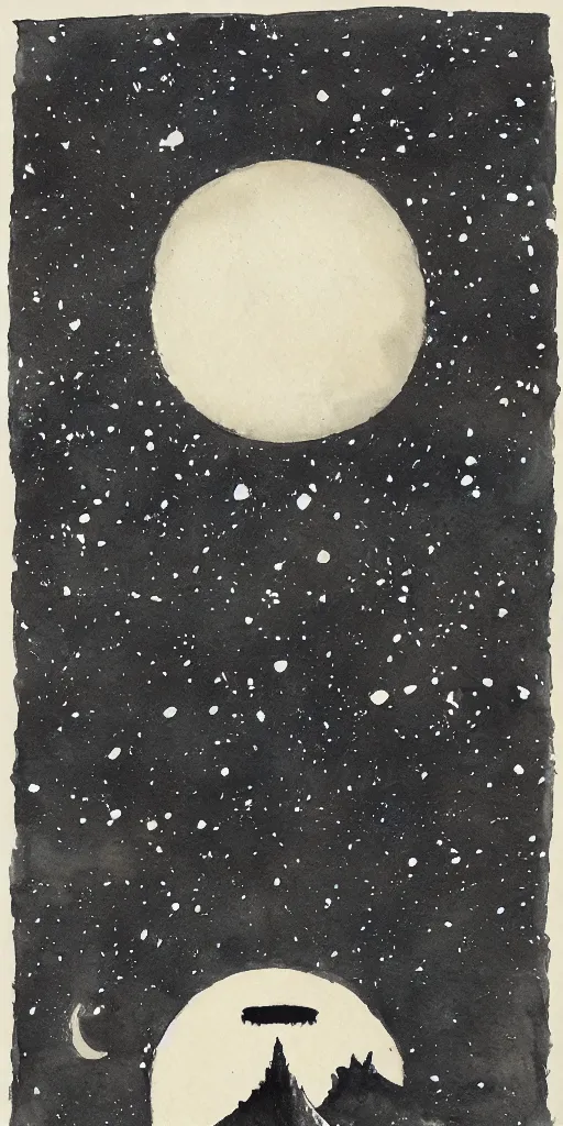 Image similar to traditional oriental water colour of space, liminal, lonely, highly detailed, black ink